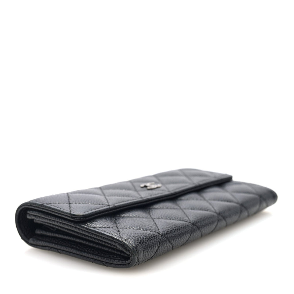 Caviar Quilted Large Gusset Flap Wallet Black