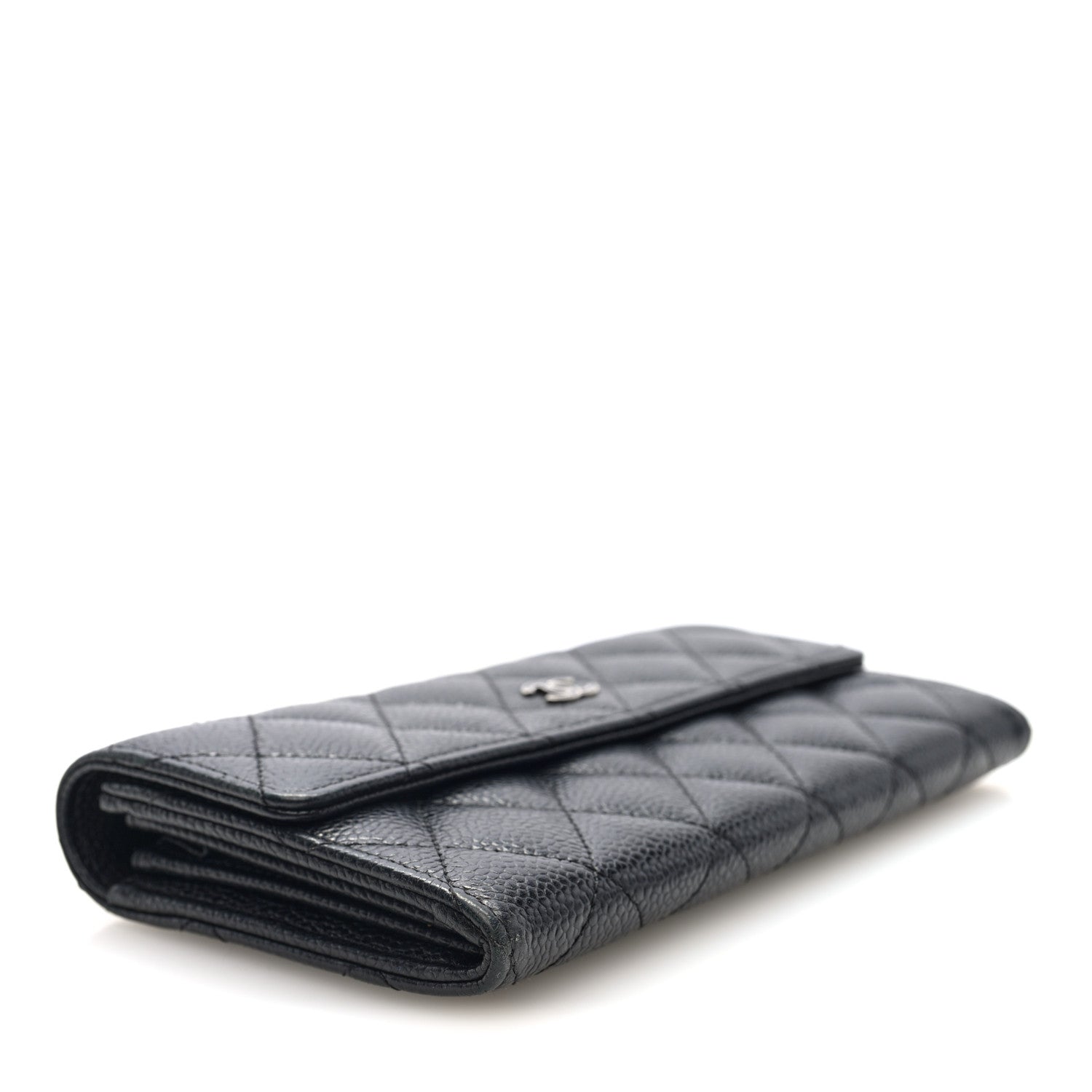 Caviar Quilted Large Gusset Flap Wallet Black