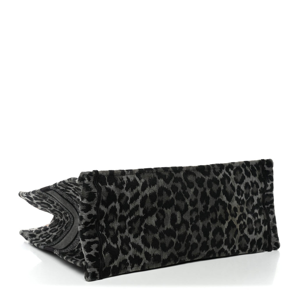 Christian Dior Canvas Mizza Embroidered Large Leopard Book Tote Grey