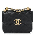 Chanel Calfskin Quilted Perfect Fit Coin Purse With Chain Black