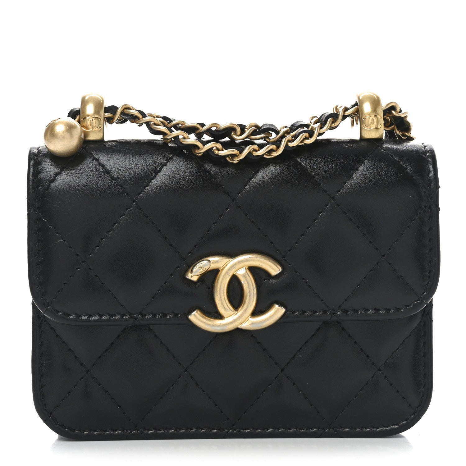 Chanel Calfskin Quilted Perfect Fit Coin Purse With Chain Black