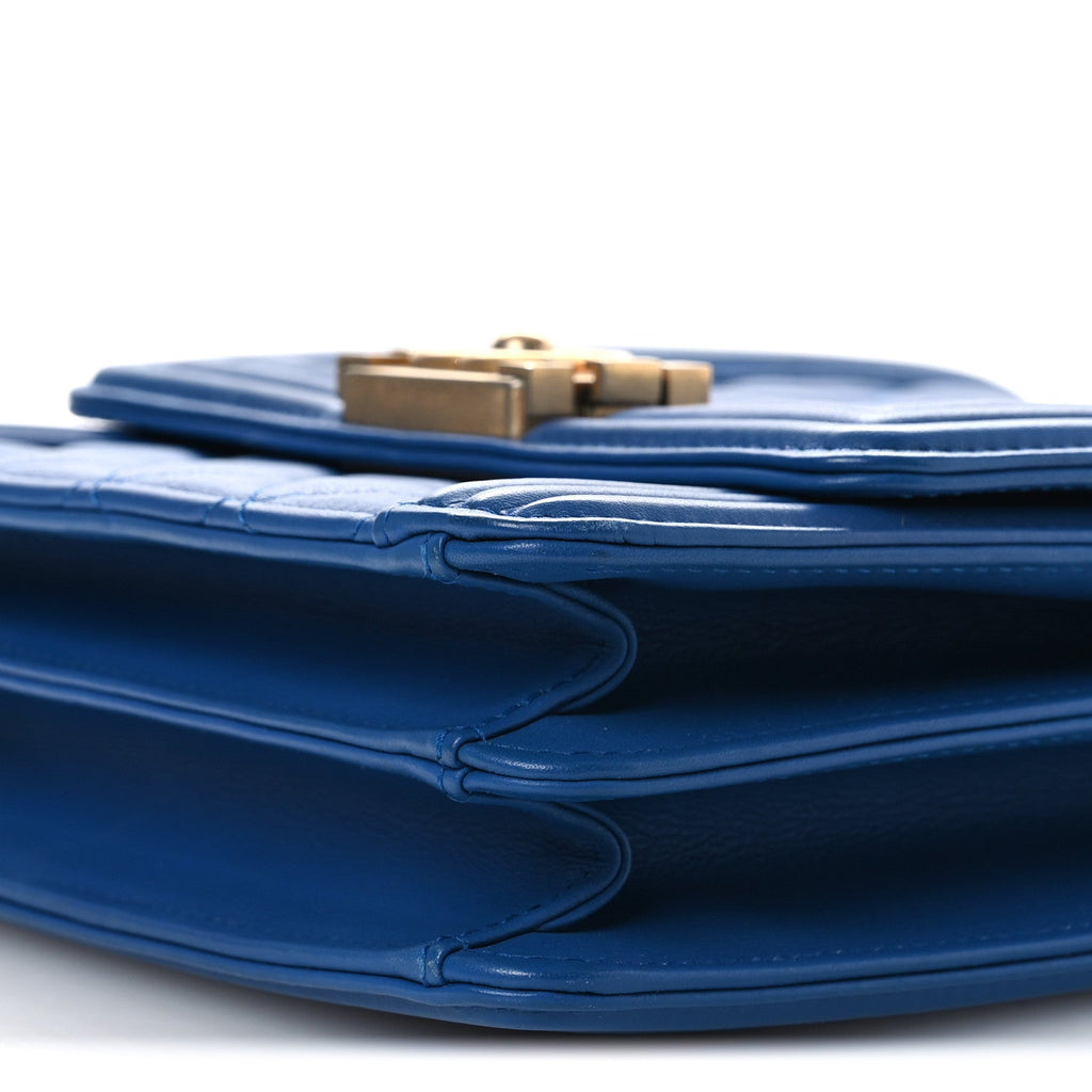 Chanel Calfskin Quilted North South Boy Flap Blue