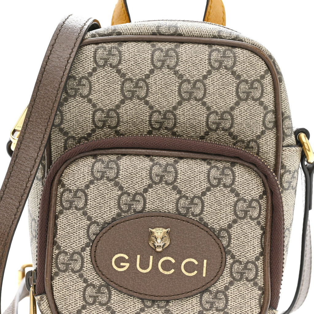 Gucci GG Supreme Monogram Mini Neo Vintage Double Zip Messenger Bag Beige New Acero Crop