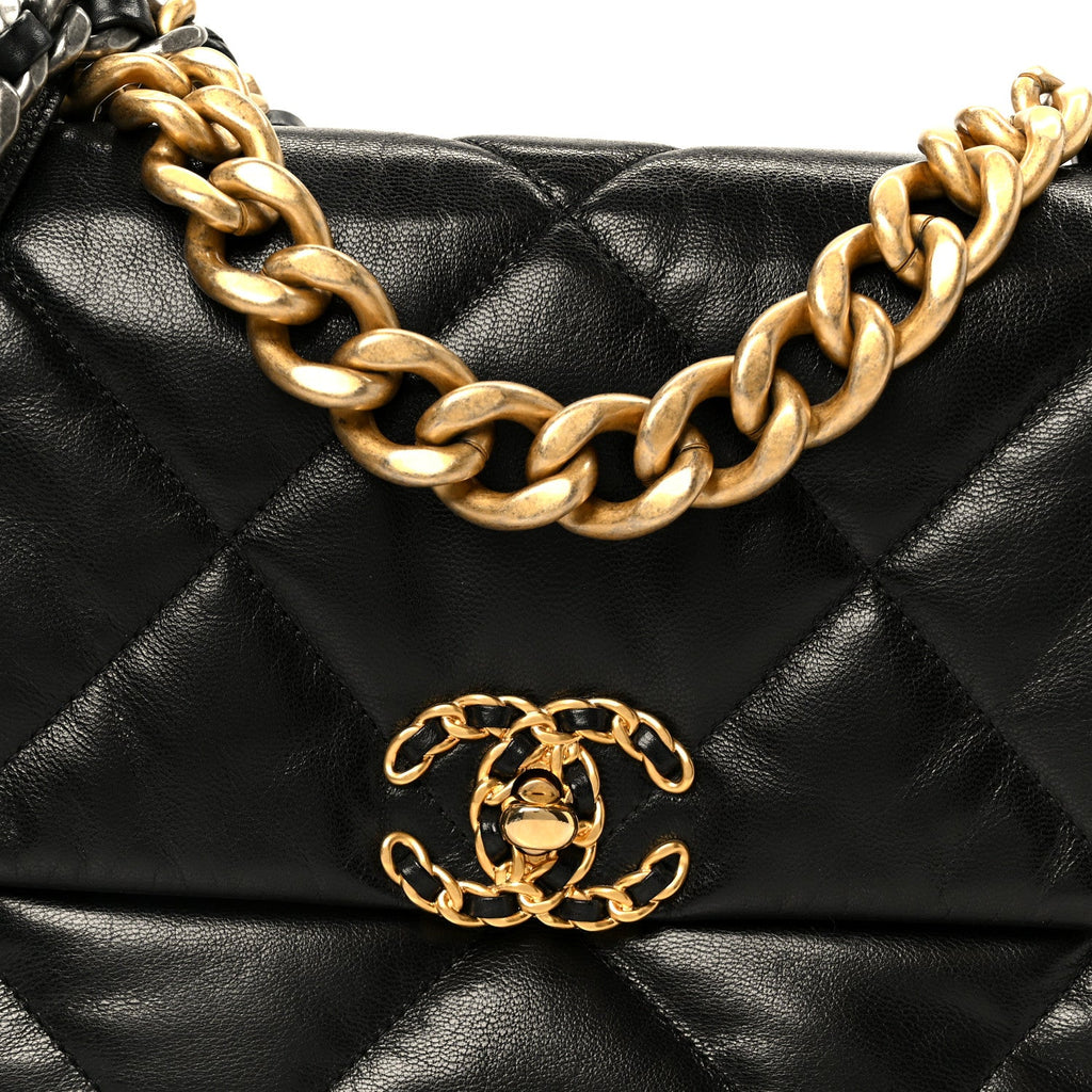 Chanel Goatskin Quilted Large Chanel 19 Flap Black