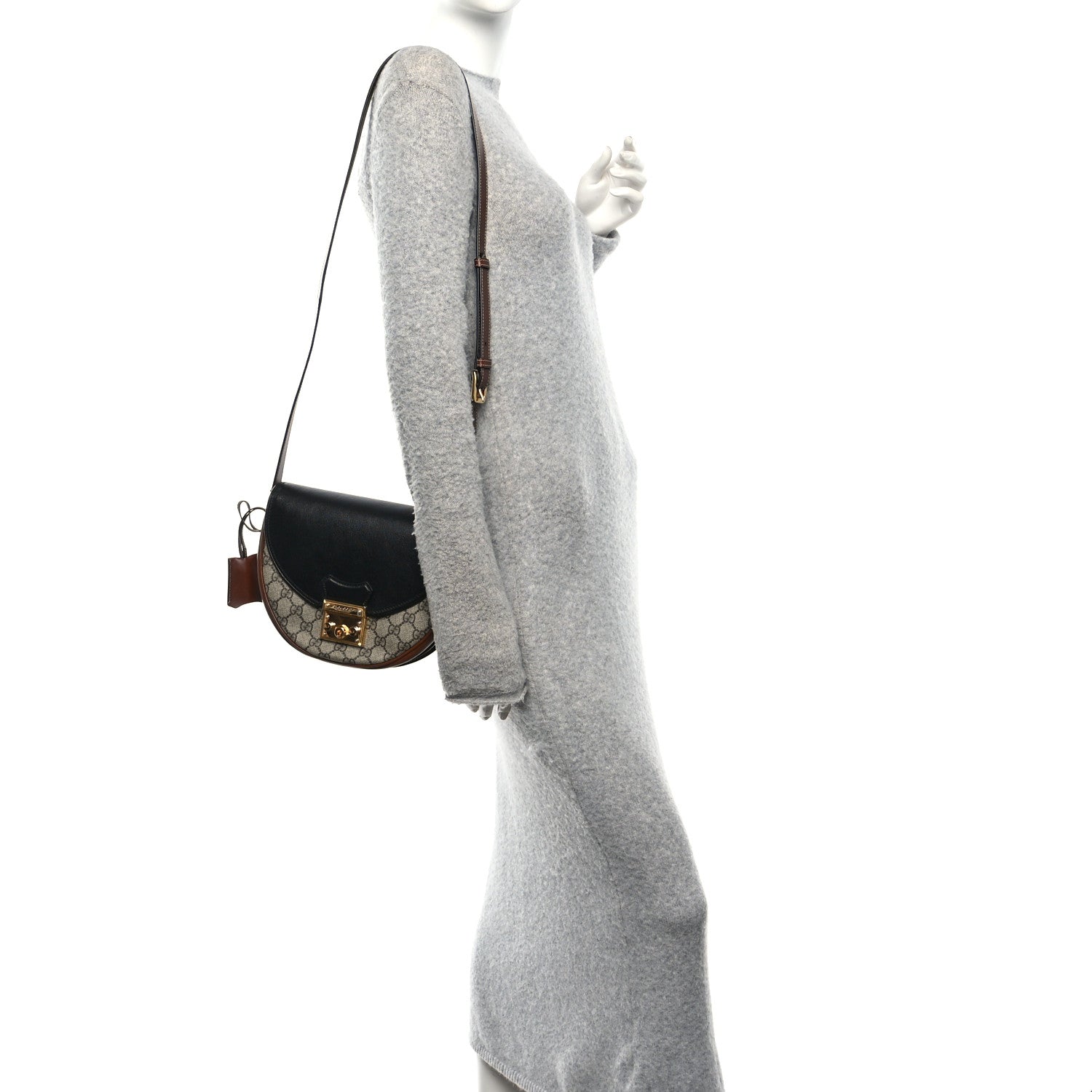 Gucci GG Supreme Monogram Calfskin Small Padlock Messenger Shoulder Bag Beige Black Cuir