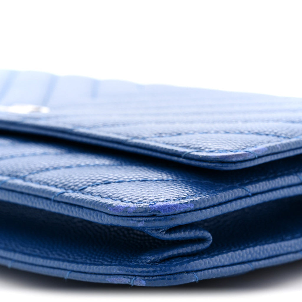 Chanel Caviar Chevron Quilted Wallet On Chain WOC Blue