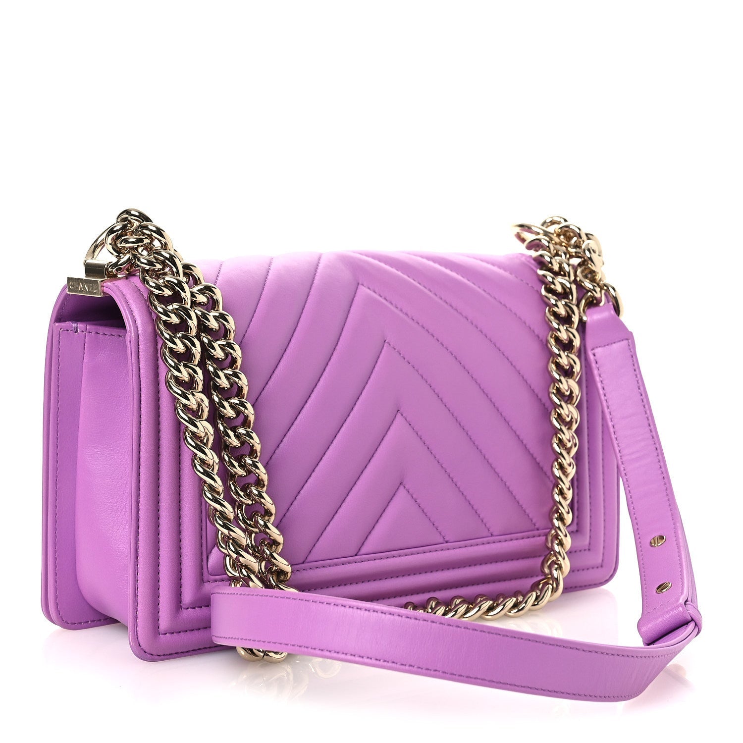 Chanel Lambskin Chevron Quilted Medium Boy Flap Purple