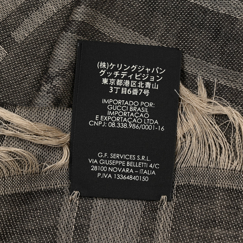 Gucci Wool Silk GG Monogram Diamante Plaid Surviee Shawl Beige Dark Brown