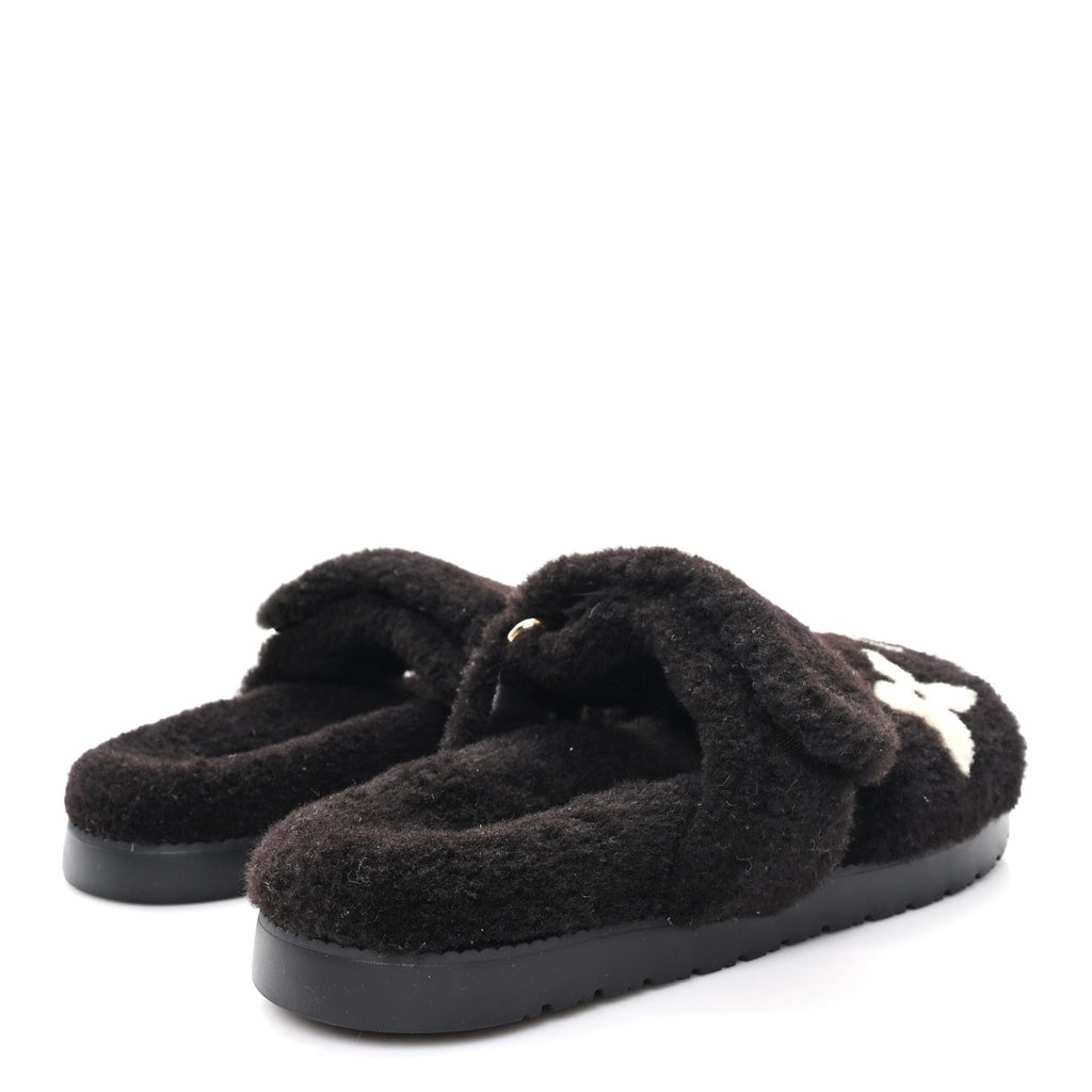 Louis Vuitton Shearling Monogram Giant LV Sunset Flat Comfort Mule 38 Brown