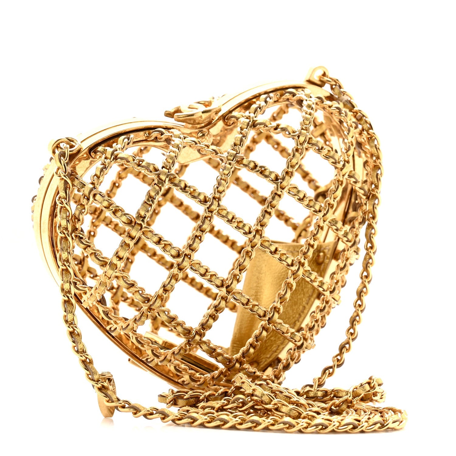 Chanel Metal Metallic Lambskin Quilted CC Heart Minaudiere Crossbody Gold
