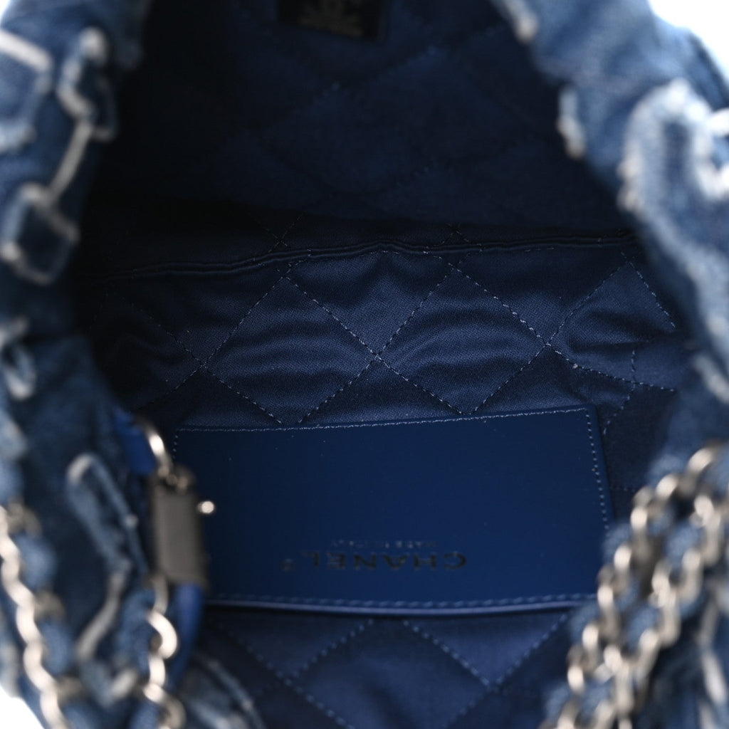 Chanel Washed Denim Logo Embroidered Mini Chanel 22 Blue