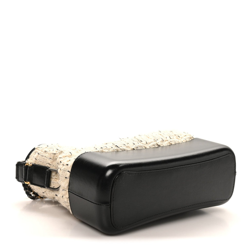 Chanel Tweed Calfskin Quilted Medium Gabrielle Hobo Ivory Black