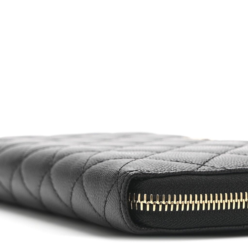 Caviar Quilted Large Zip Around Organizer Wallet Black