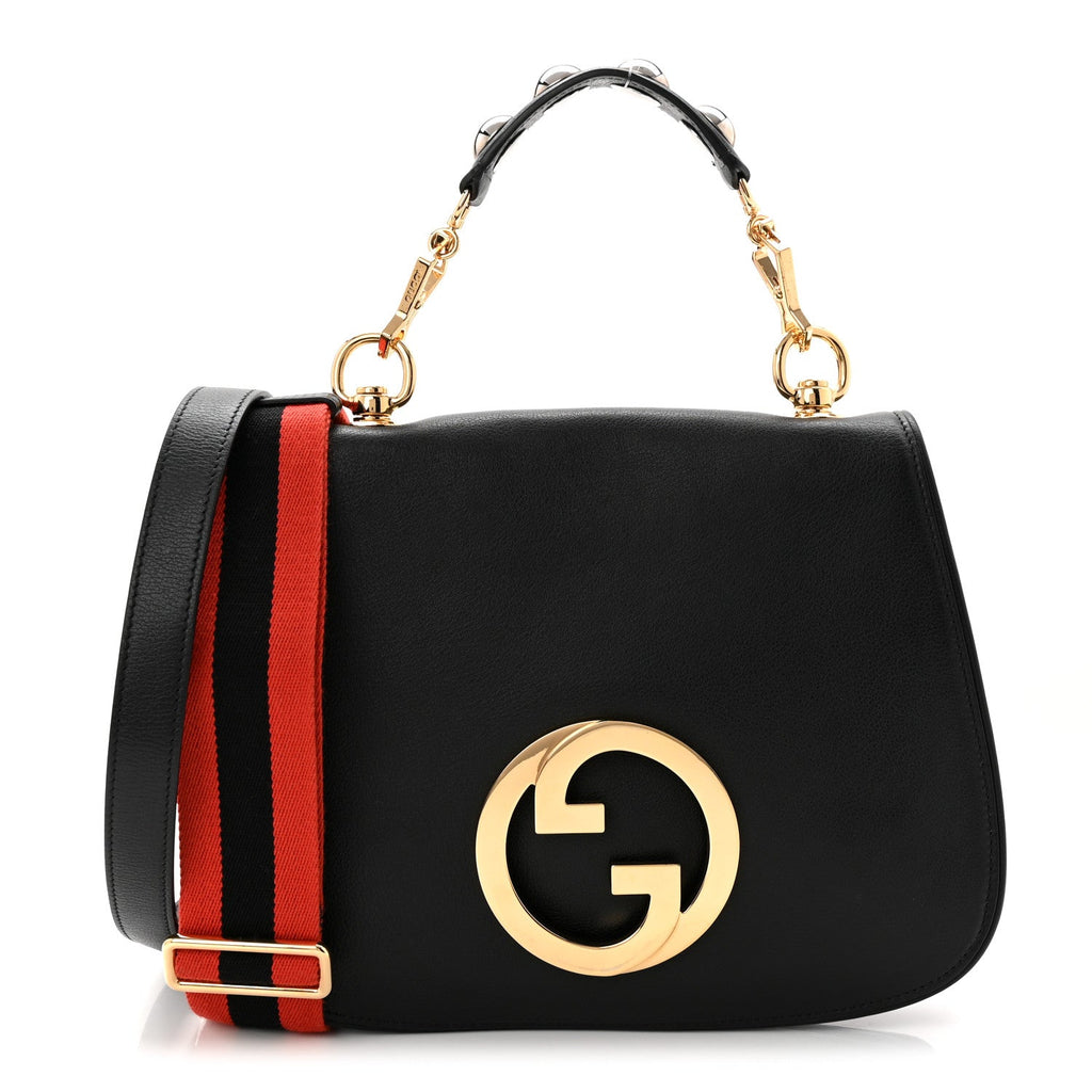 Gucci Roxy Calfskin Web Medium Studded Blondie Shoulder Flap Bag Black