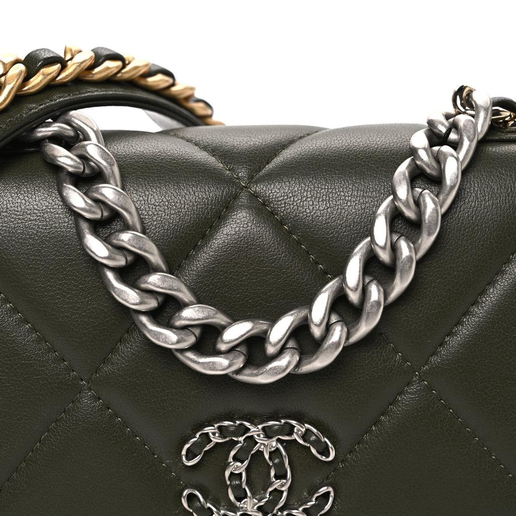 Chanel Lambskin Quilted Chanel 19 Wallet On Chain WOC Dark Green