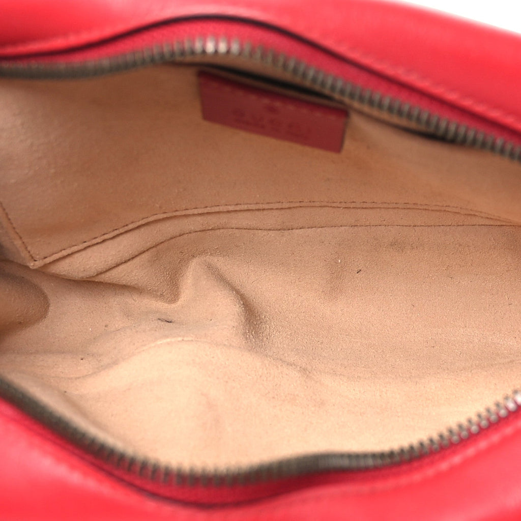 Gucci Calfskin Matelasse Small GG Marmont Chain Shoulder Bag Hibiscus Red