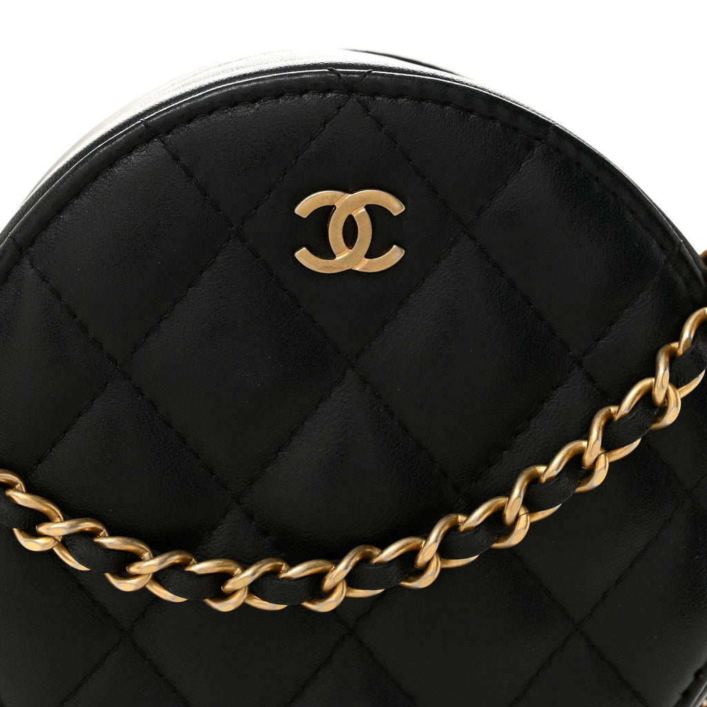 Chanel Lambskin Quilted Round Clutch With Chain Black