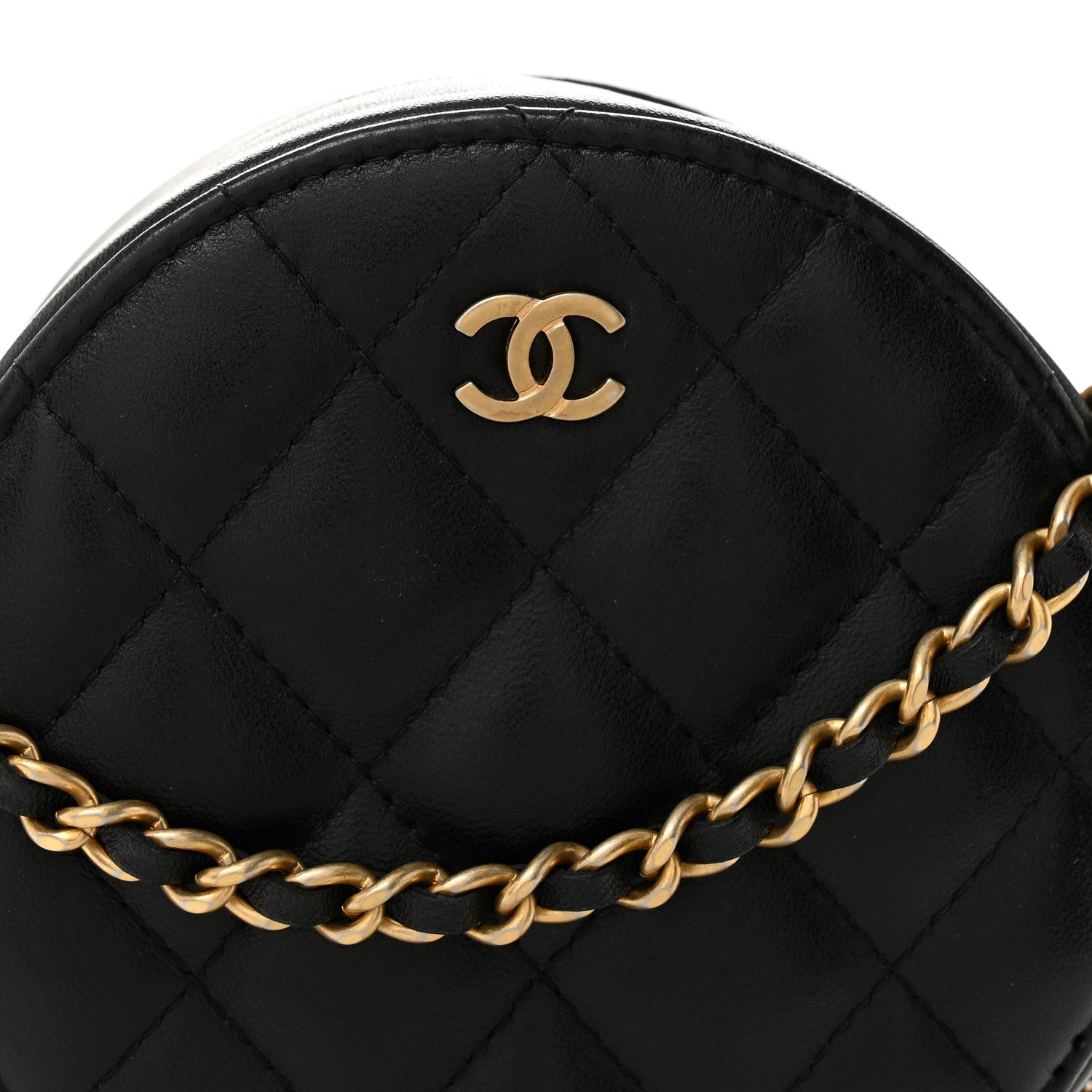 Chanel Lambskin Quilted Round Clutch With Chain Black