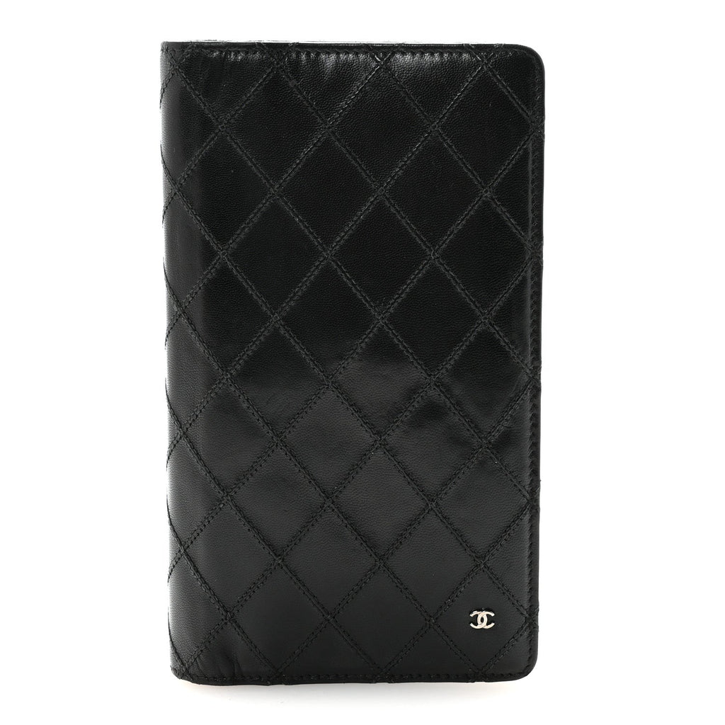 Lambskin Diamond Stitched Yen Wallet Black