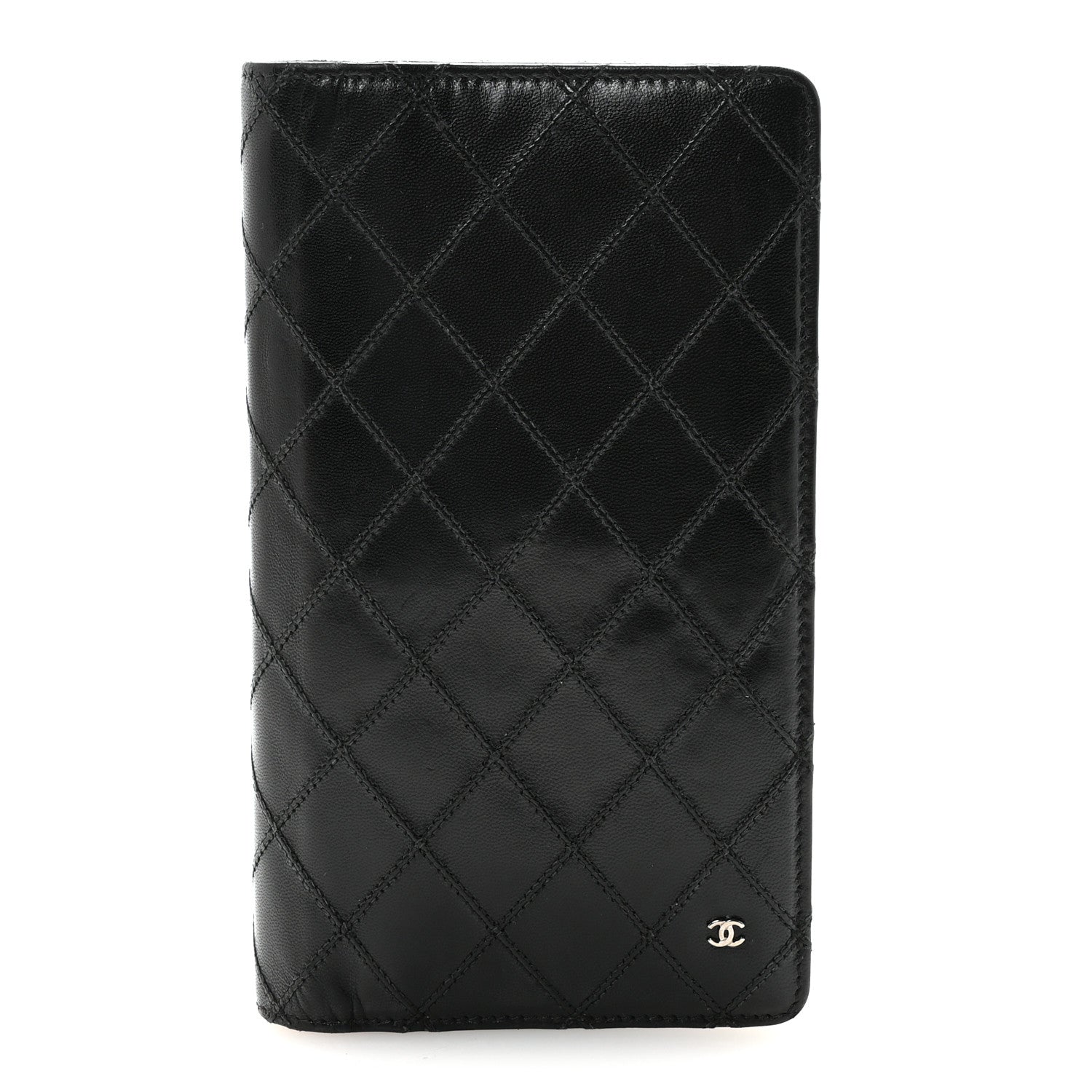 Lambskin Diamond Stitched Yen Wallet Black