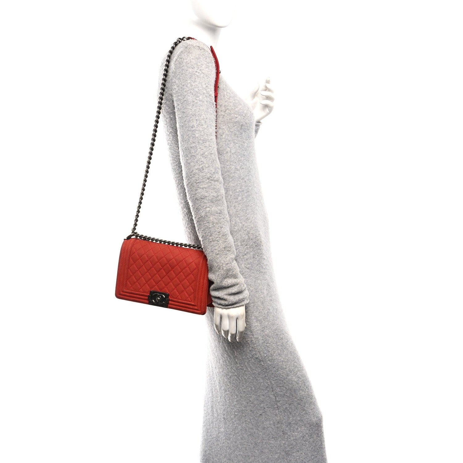 Chanel Suede Caviar Quilted Medium Boy Flap Red