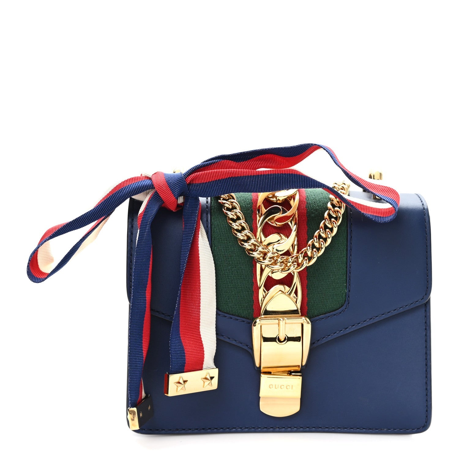 Gucci Calfskin Mini Sylvie Chain Shoulder Bag Blue Agata