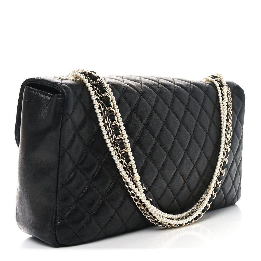 Chanel Lambskin Quilted Medium Westminster Pearl Flap Black