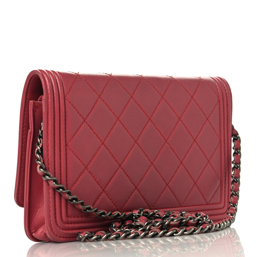 Chanel Calfskin Quilted Boy Wallet On Chain WOC Pink