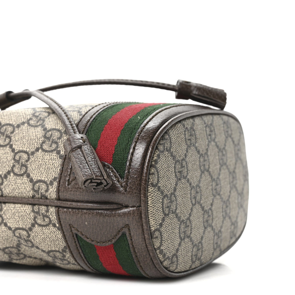Gucci GG Supreme Monogram Web Mini Ophidia Bucket Bag Brown