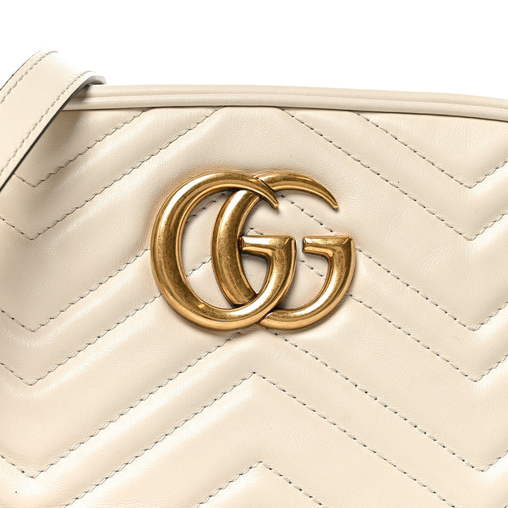 Gucci Calfskin Matelasse Small GG Marmont Chain Shoulder Bag White