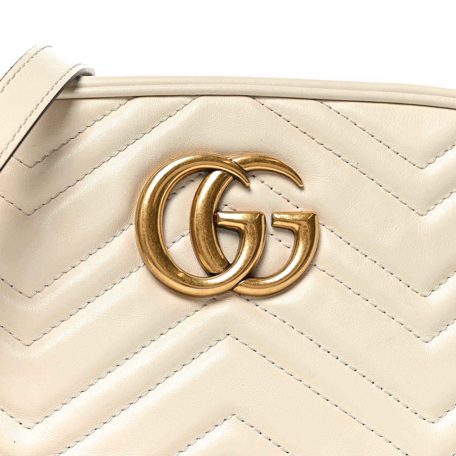 Gucci Calfskin Matelasse Small GG Marmont Chain Shoulder Bag White