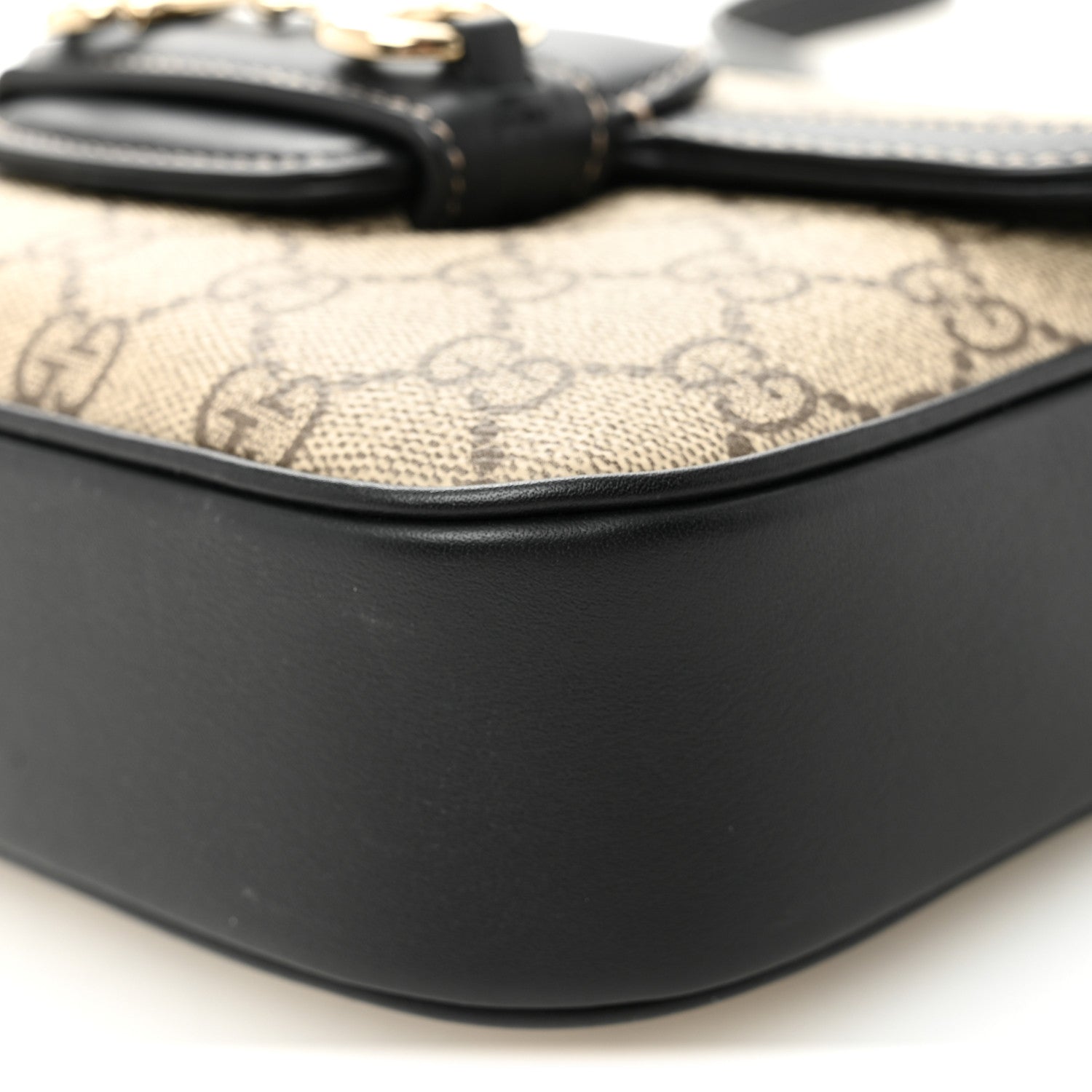 Gucci GG Supreme Monogram Horsebit 1955 Soft Small Shoulder Bag Beige Black