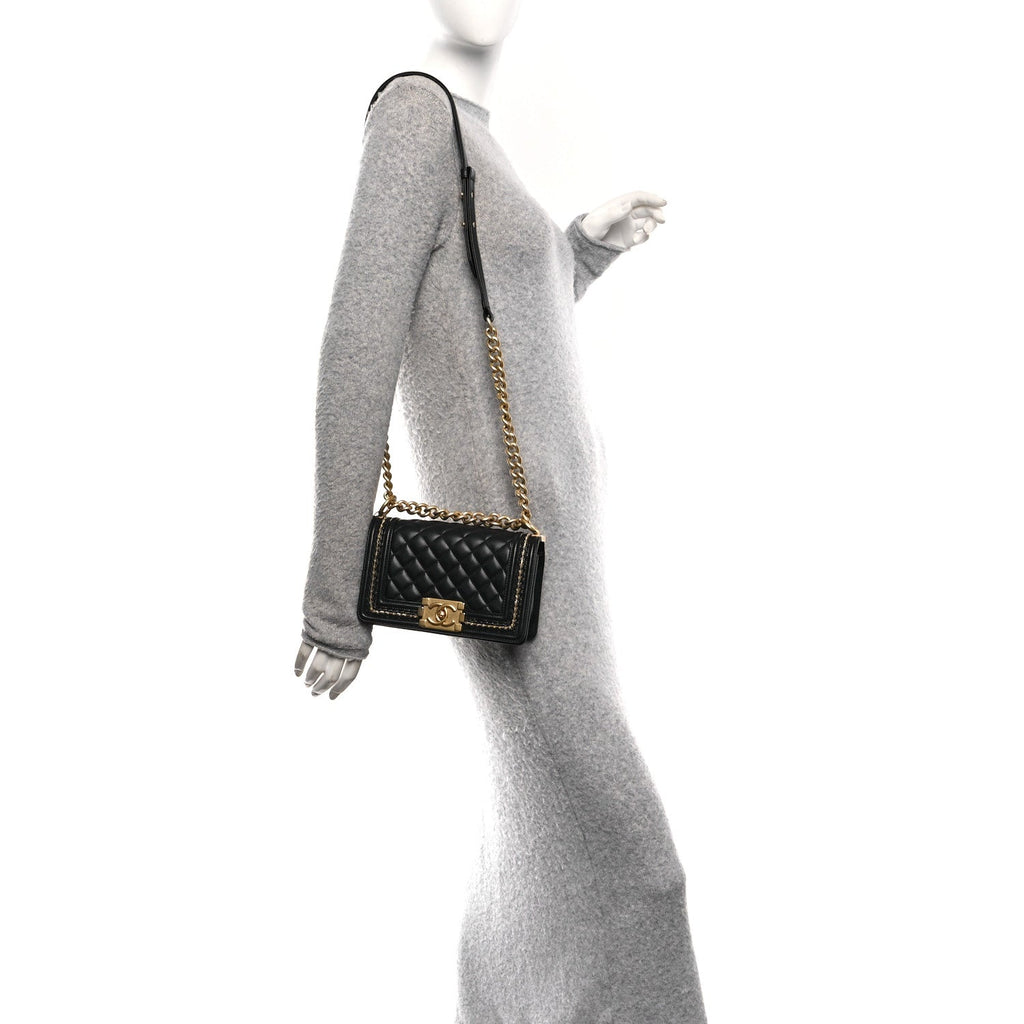 Chanel Lambskin Quilted Small Chain Detail Boy Flap Black