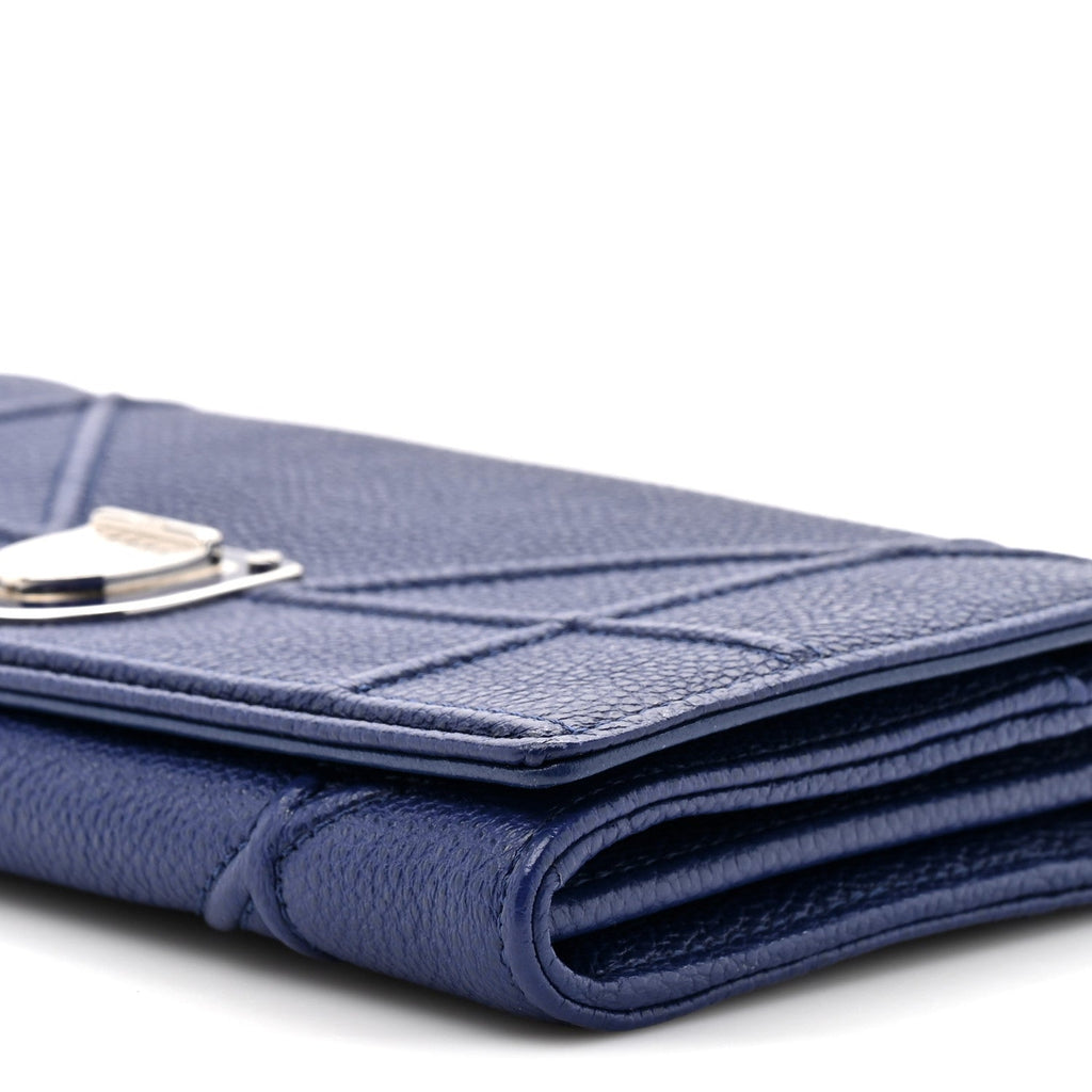 Christian Dior Grained Calfskin Diorama Wallet On Chain Blue