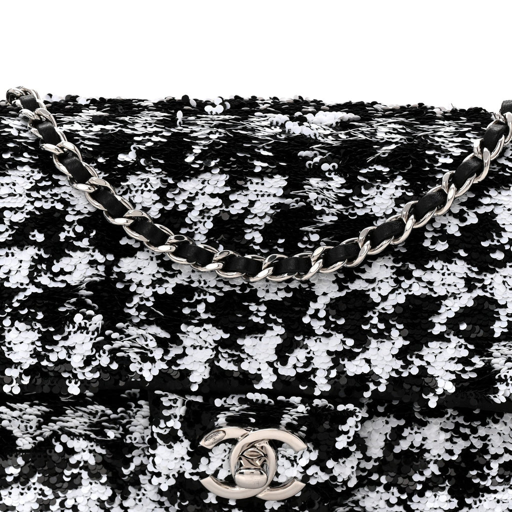 Chanel Sequin Houndstooth Small Flap Black White
