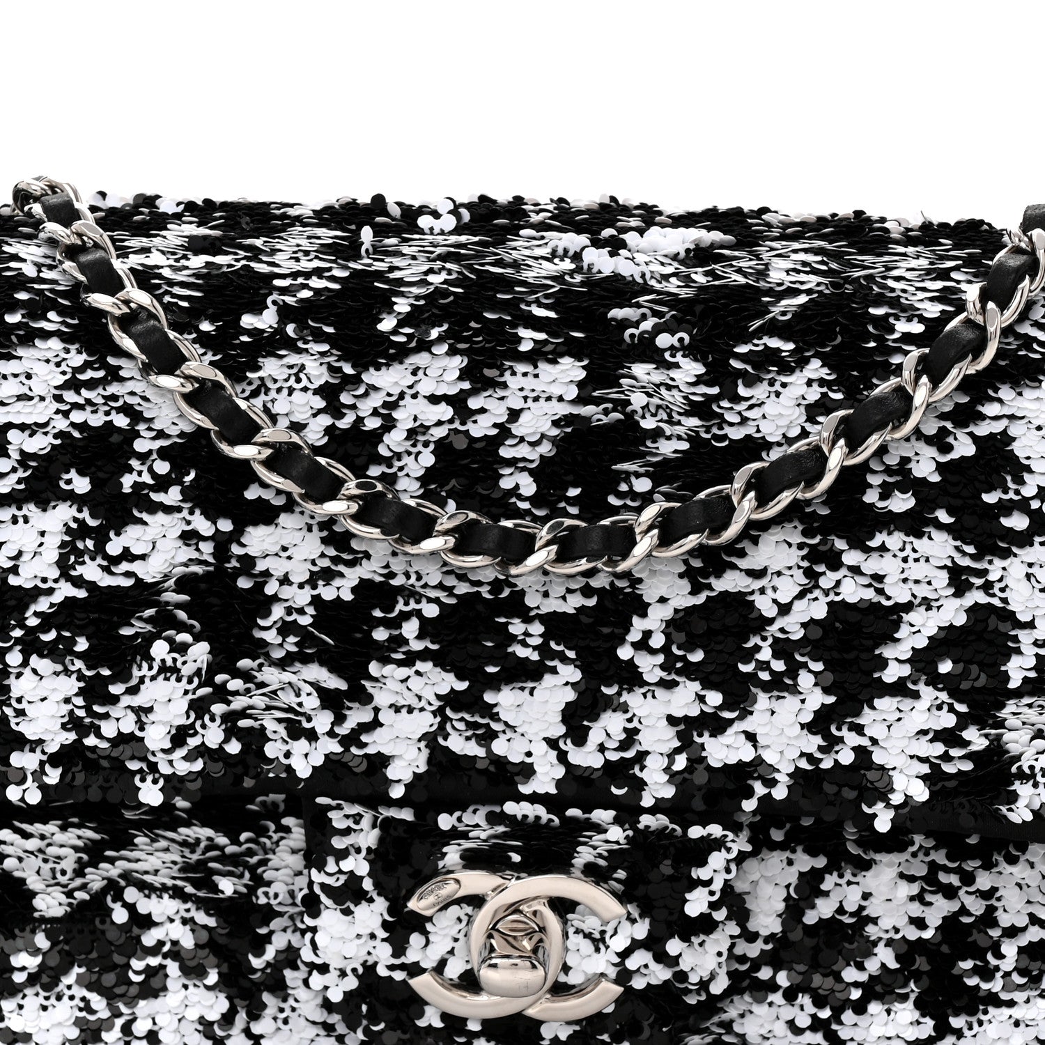 Chanel Sequin Houndstooth Small Flap Black White