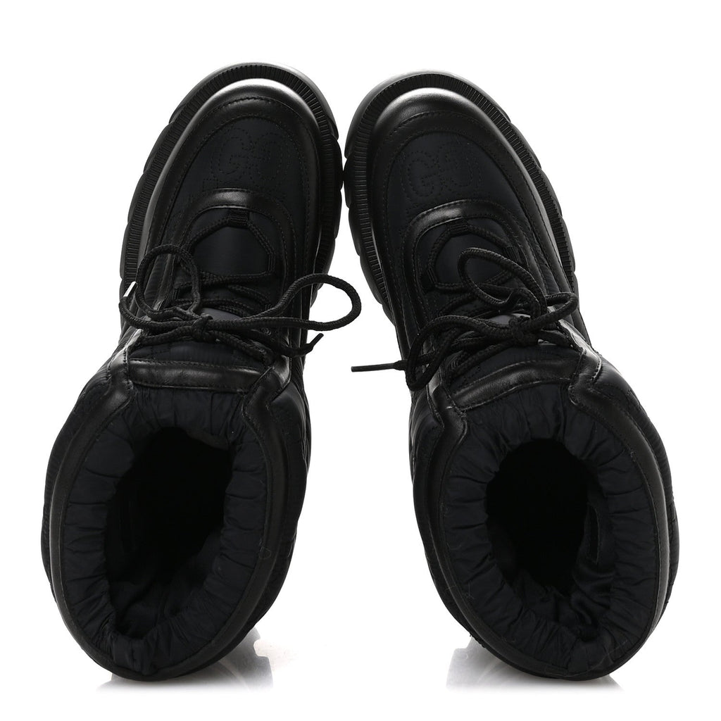 Gucci Nylon Calfskin GG Matelasse Lace Up Platform Ankle Boots 37 Black