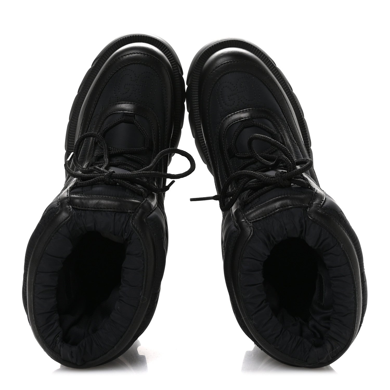 Gucci Nylon Calfskin GG Matelasse Lace Up Platform Ankle Boots 37 Black