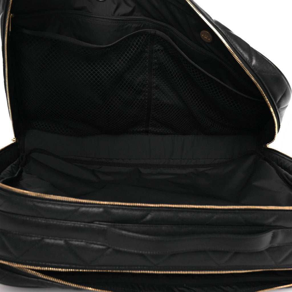 Chanel Shiny Grained Calfskin Quilted Large Travel Bowling Bag Black