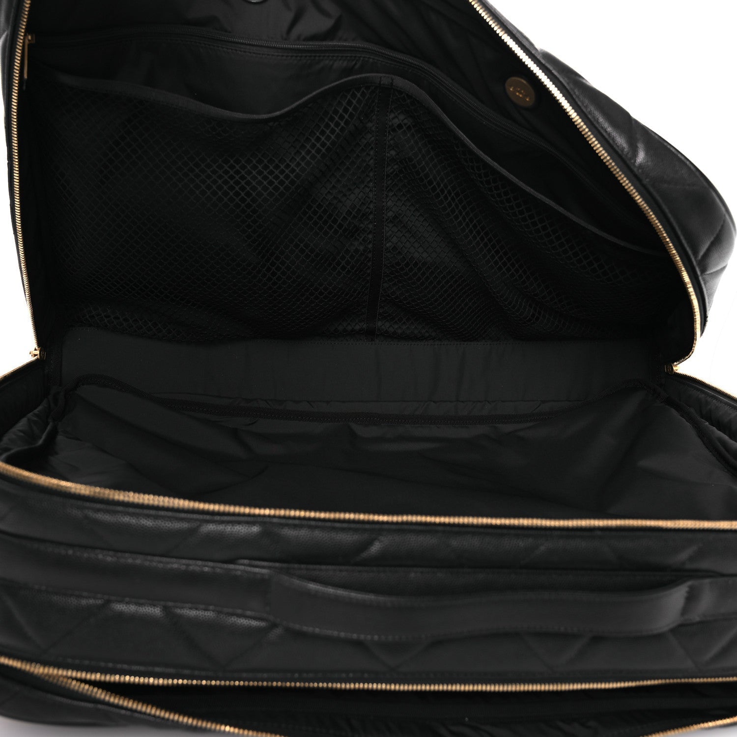 Chanel Shiny Grained Calfskin Quilted Large Travel Bowling Bag Black