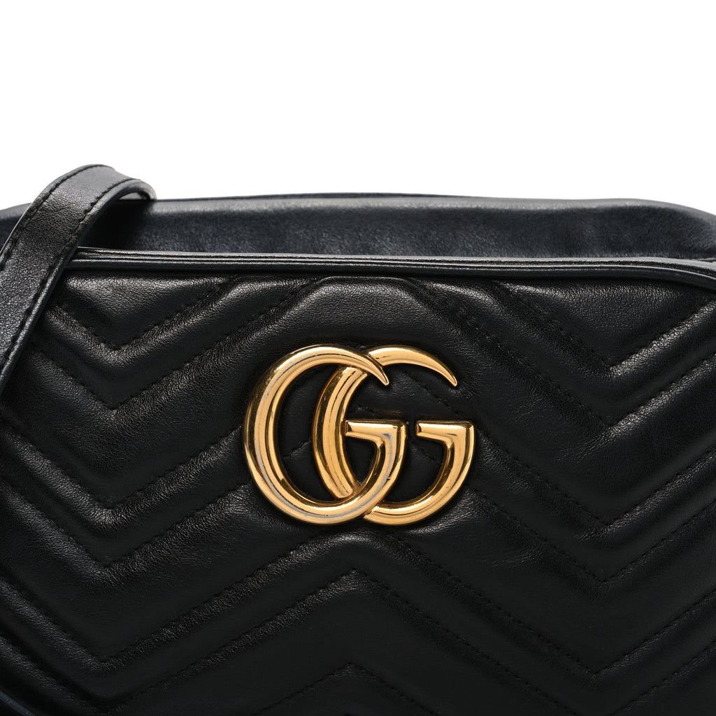 Gucci Calfskin Matelasse Small GG Marmont Chain Shoulder Bag Black
