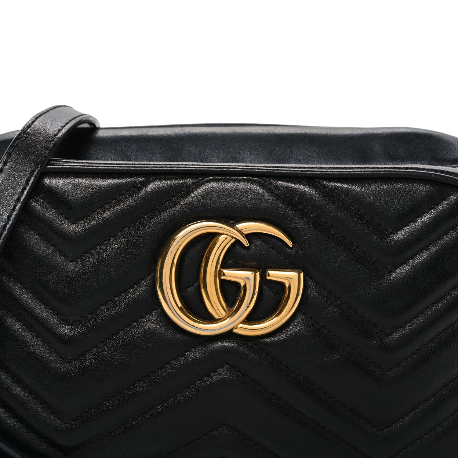 Gucci Calfskin Matelasse Small GG Marmont Chain Shoulder Bag Black