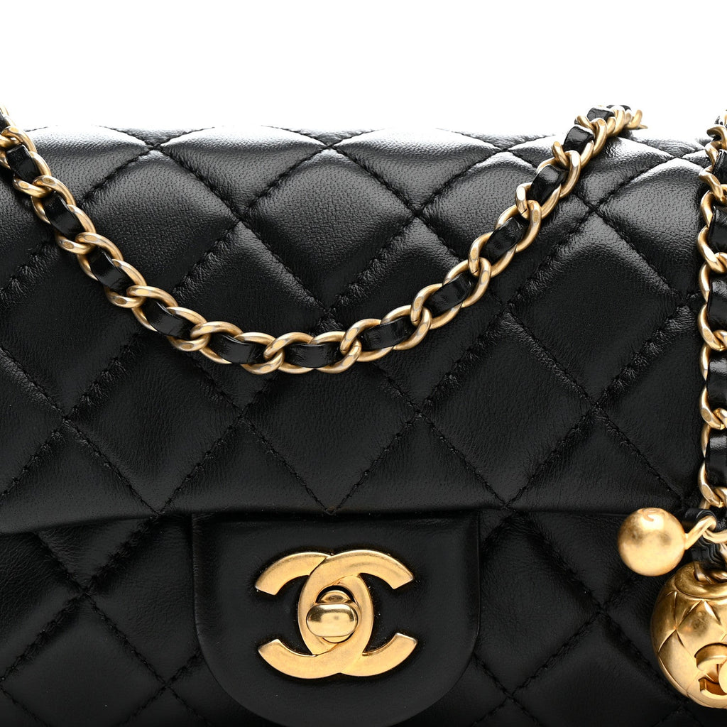Chanel Lambskin Quilted Mini Rectangular Pearl Crush Flap Black