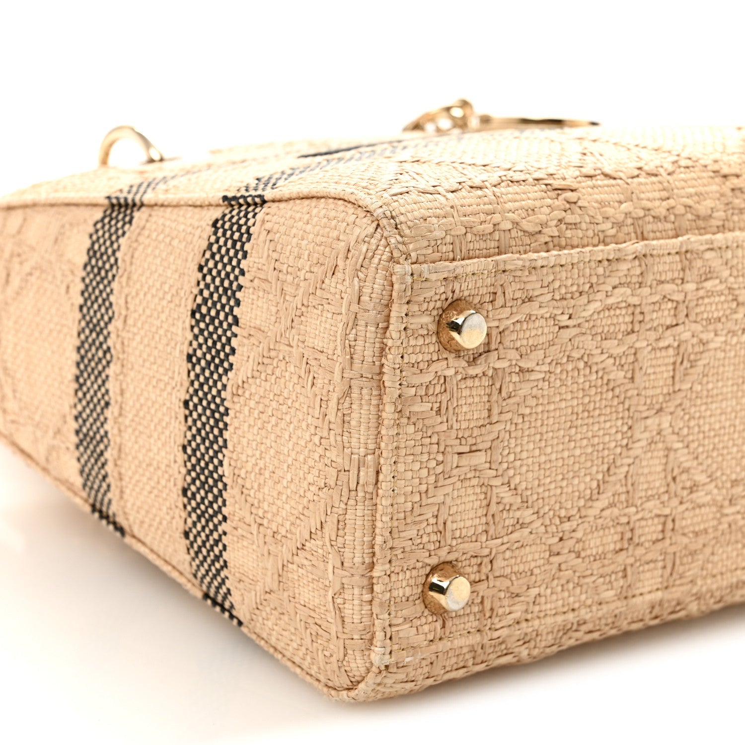 Christian Dior Raffia Woven Cannage Embroidered Medium Lady D-Lite Natural Black