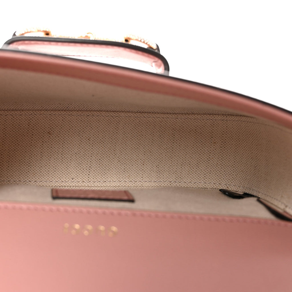 Gucci Azalea Calfskin Crystal GG Monogram Mini Horsebit 1955 Shoulder Bag Pink