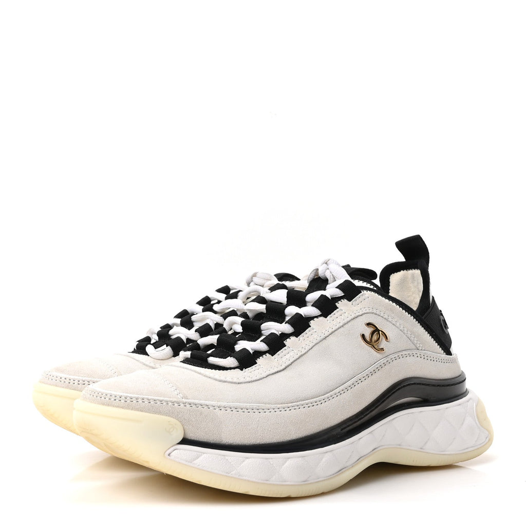 Chanel Suede Calfskin Nylon Grosgrain CC Sneakers 37 White