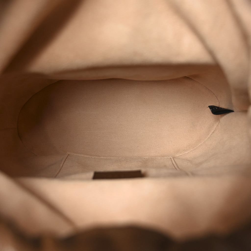 Gucci Monogram Textured Calfskin Horsebit 1955 Drawstring Bucket Bag Beige Brown Sugar