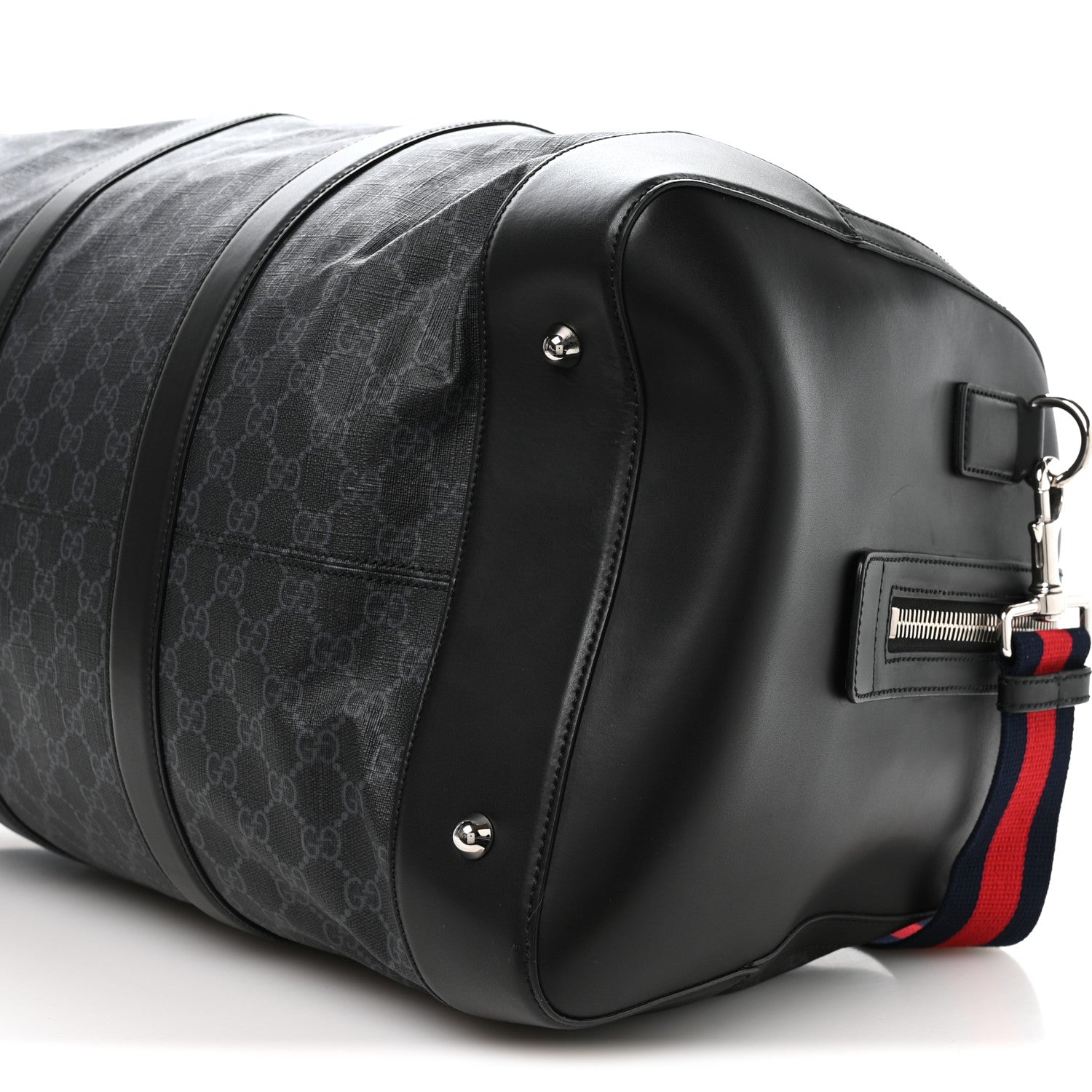 Gucci Soft GG Supreme Monogram Appia Calfskin Web Large Carry On Duffle Bag Black Grey