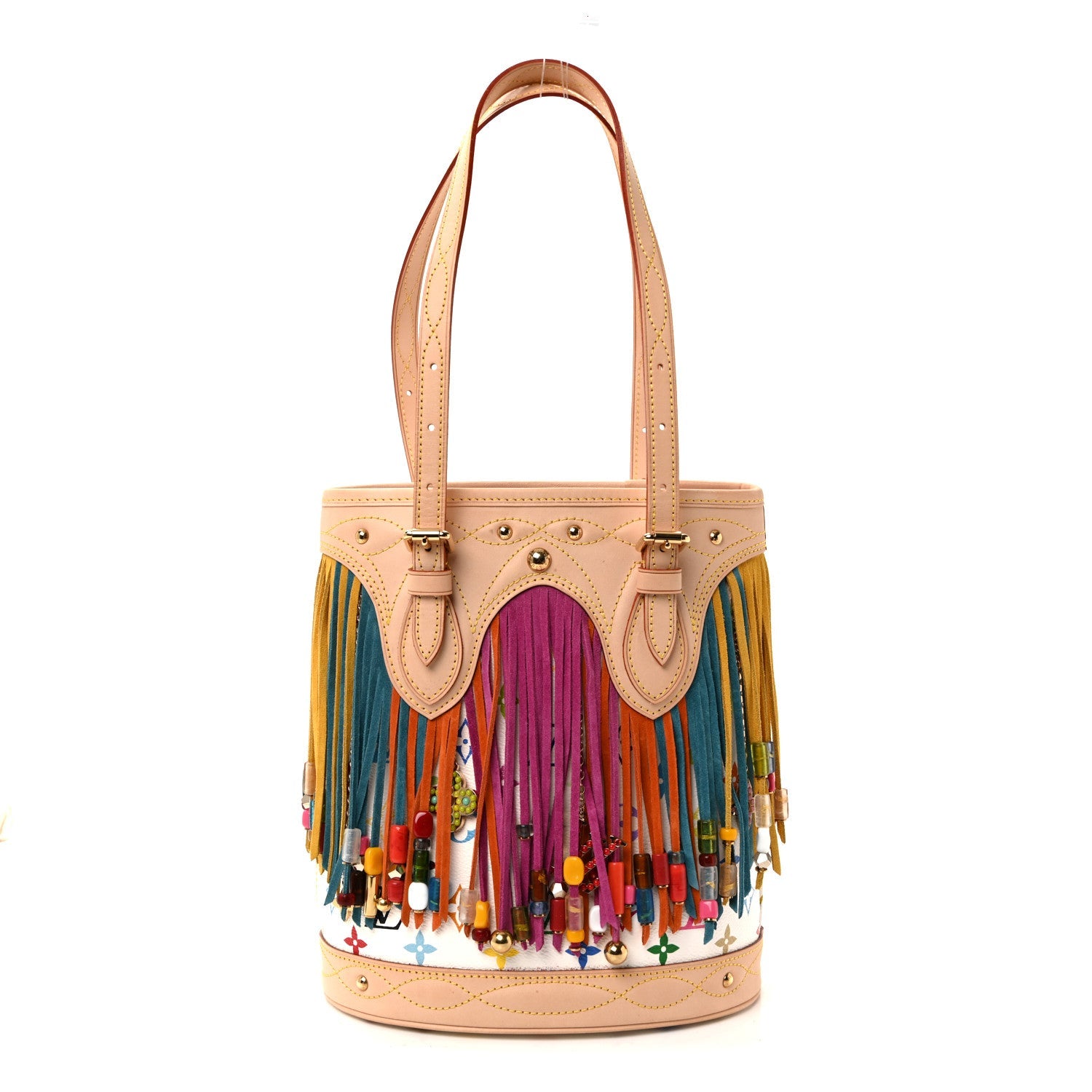 Louis Vuitton Monogram Multicolor Fringe Bucket White
