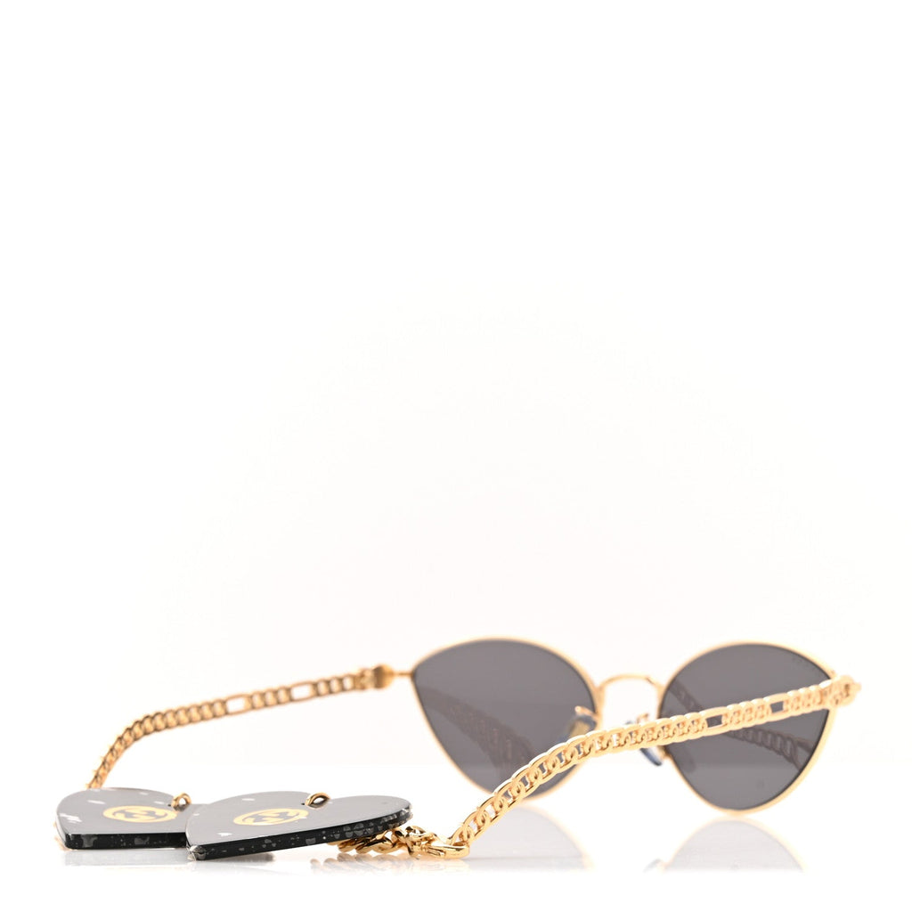 Gucci Metal Chain Cat Eye GG0977S Sunglasses Gold Grey